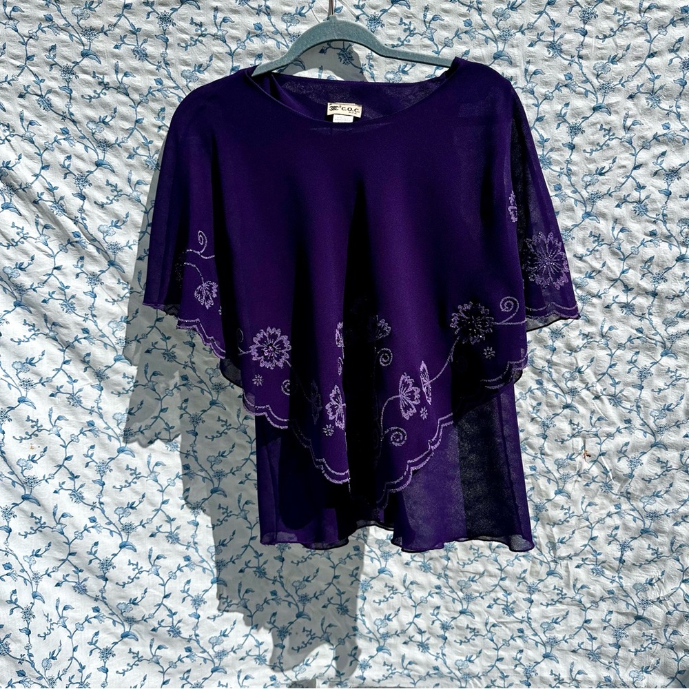 COC Vintage Deep Purple Embroidered and Beaded Blouse